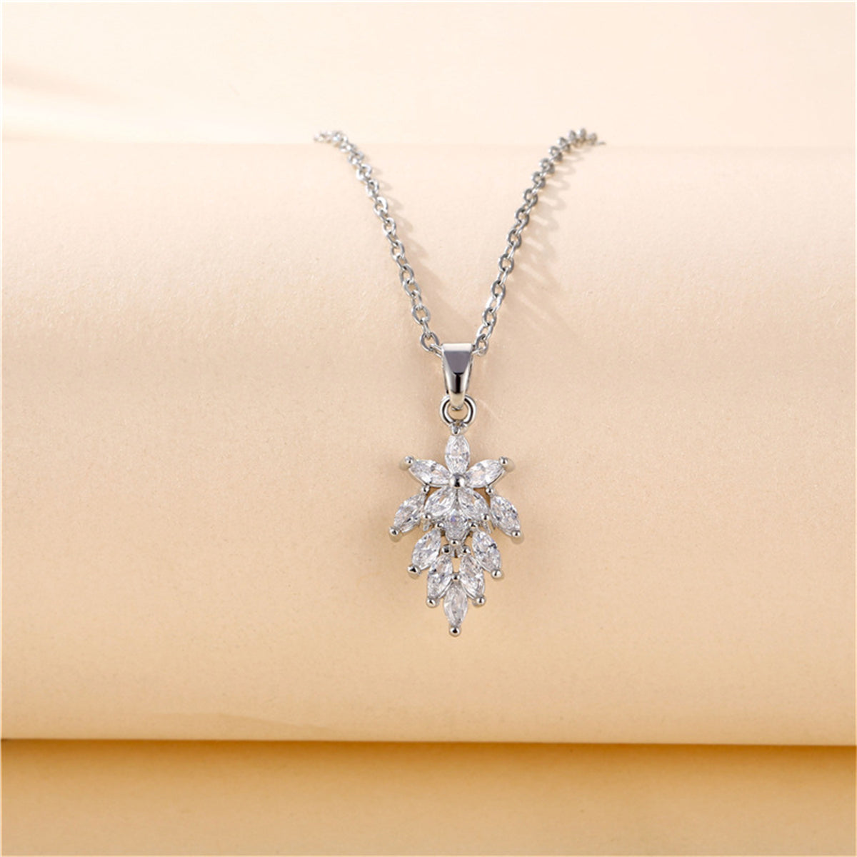 Crystal and Silver-Plated Botanical Pendant Necklace, silver pendant necklace for women, detail close-up