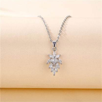Crystal and Silver-Plated Botanical Pendant Necklace, silver pendant necklace for women, detail close-up