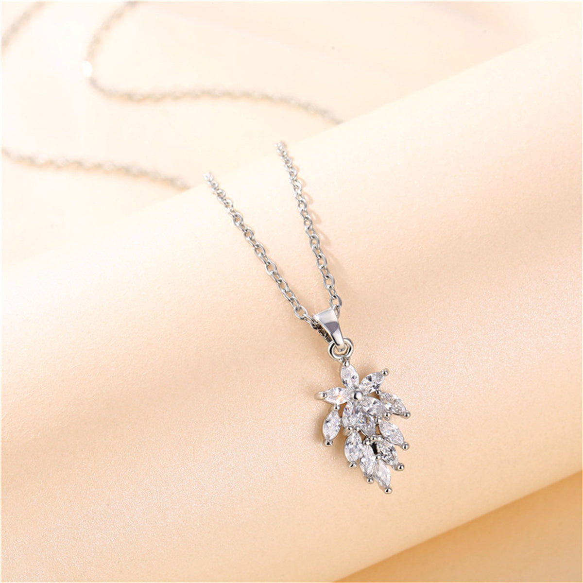 Crystal and Silver-Plated Botanical Pendant Necklace, silver pendant necklace for women, lifestyle look