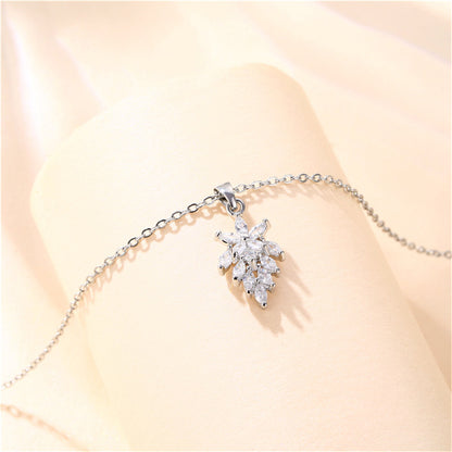Crystal and Silver-Plated Botanical Pendant Necklace, silver pendant necklace for women, dainty minimalist design, side view