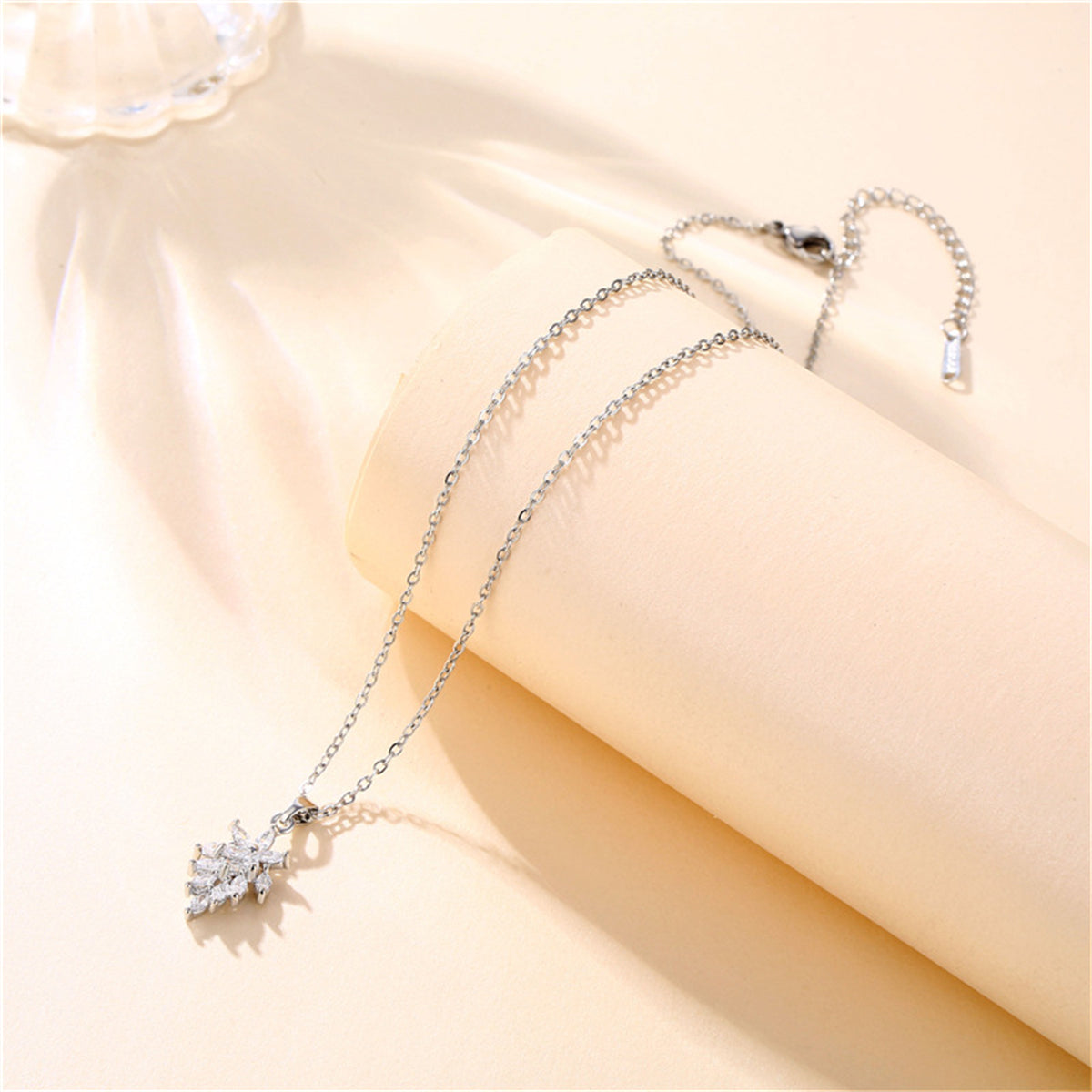 Crystal and Silver-Plated Botanical Pendant Necklace, silver pendant necklace for women, styled look