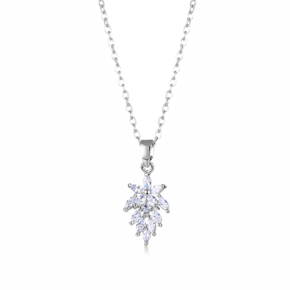 Crystal and Silver-Plated Botanical Pendant Necklace, silver pendant necklace for women, dainty minimalist design, front view