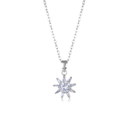 Crystal and Silver-Plated Sun Pendant Necklace, silver pendant necklace for women, vintage-inspired design, front view