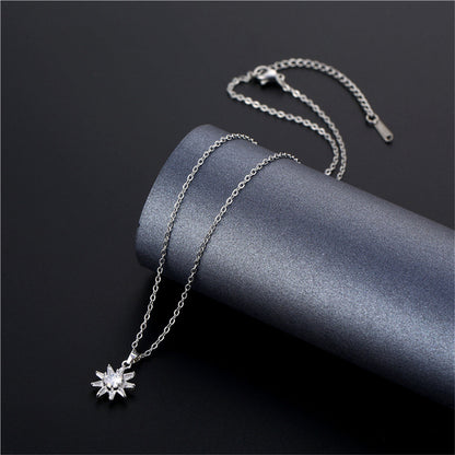 Crystal and Silver-Plated Sun Pendant Necklace, silver pendant necklace for women, vintage-inspired design, lifestyle look