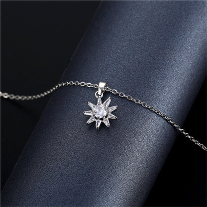 Crystal and Silver-Plated Sun Pendant Necklace, silver pendant necklace for women, vintage-inspired design, side view