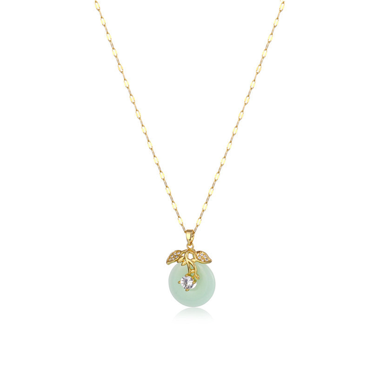 Jade & Cubic Zirconia 18K Gold-Plated Botanical Pendant Necklace