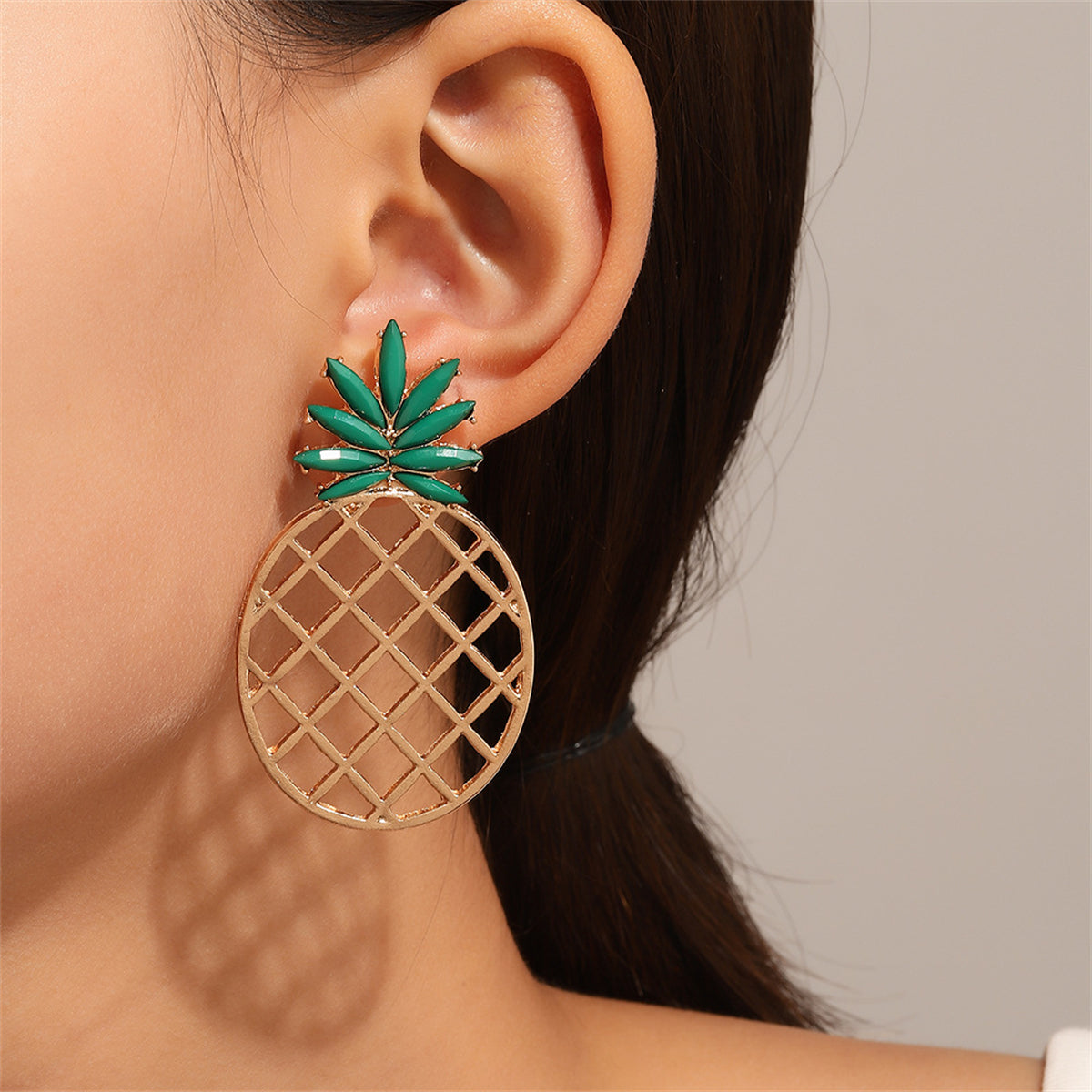 Green Resin & 18K Gold-Plated Openwork Pineapple Drop Earrings