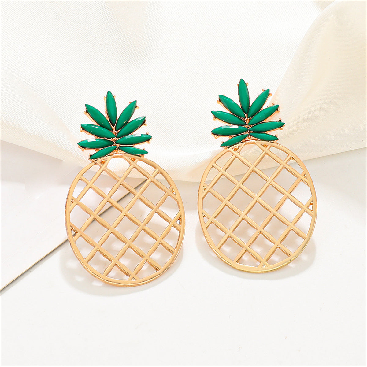 Green Resin & 18K Gold-Plated Openwork Pineapple Drop Earrings