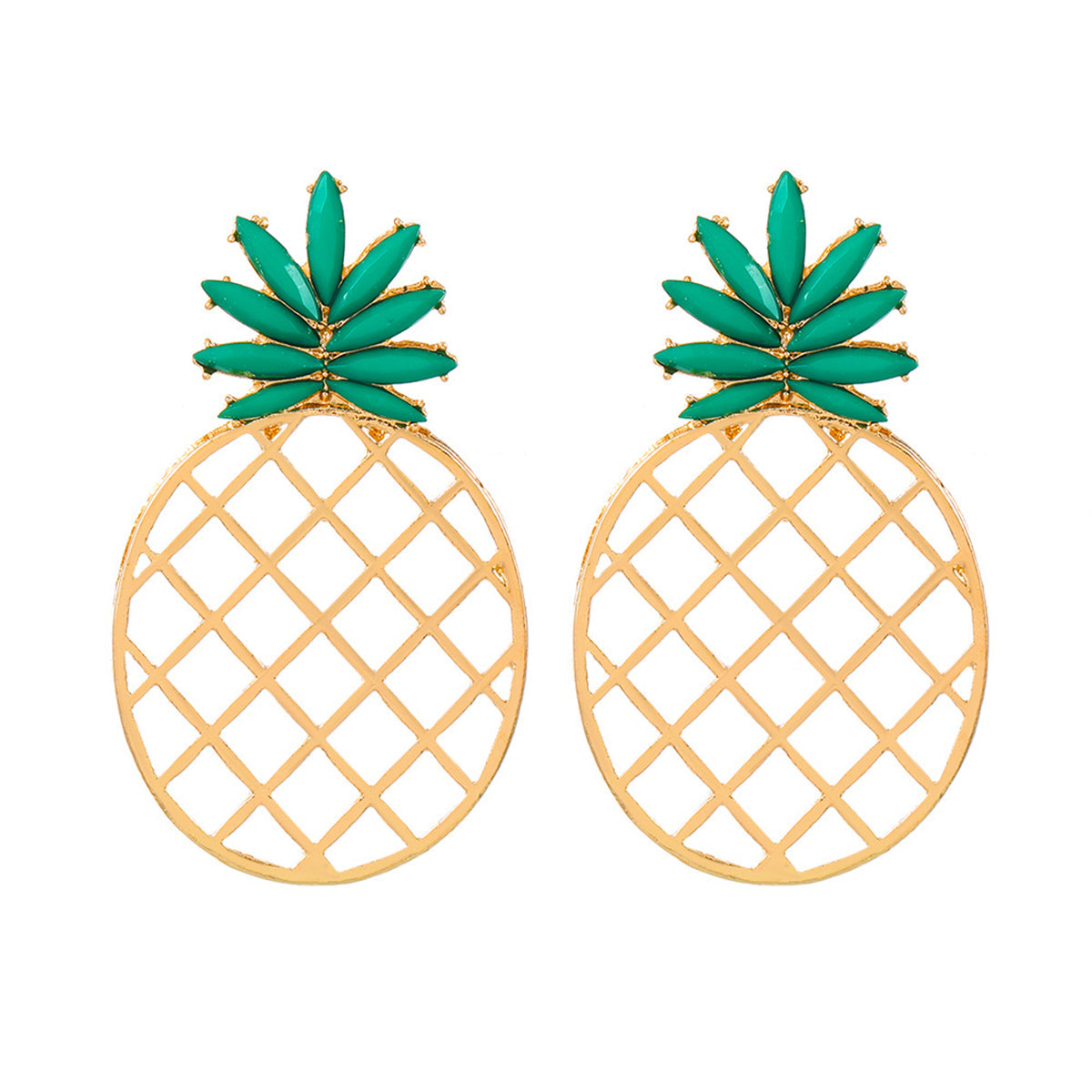 Green Resin & 18K Gold-Plated Openwork Pineapple Drop Earrings