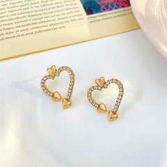 Cubic Zirconia & 18K Gold-Plated Open Heart Stud Earrings
