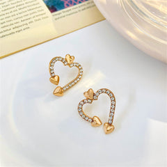 Cubic Zirconia & 18K Gold-Plated Open Heart Stud Earrings