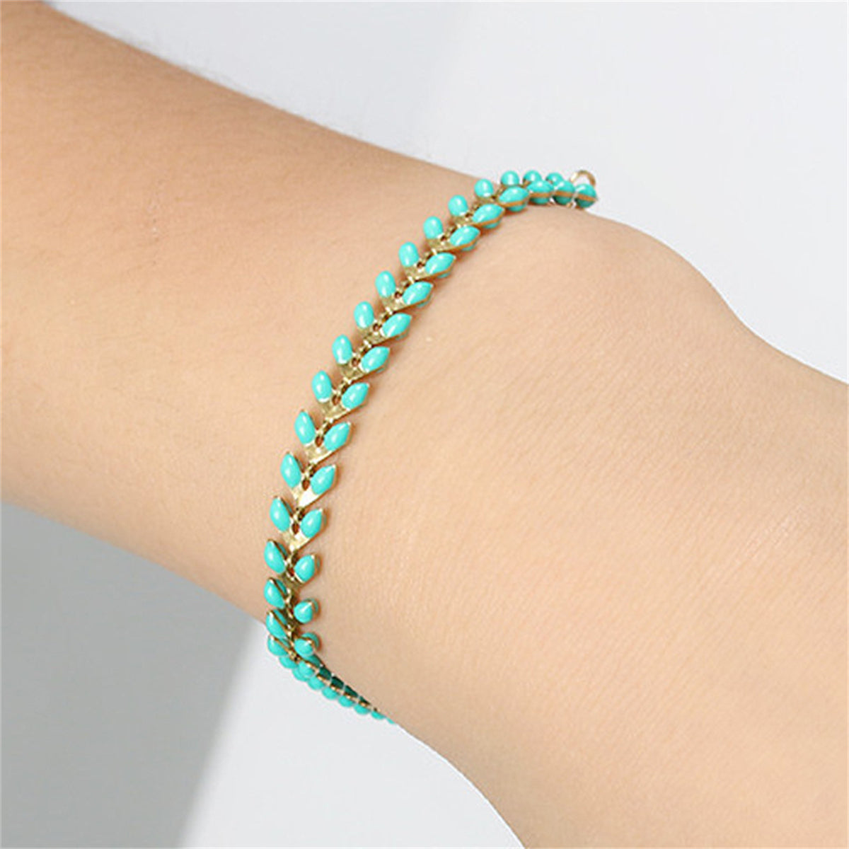 Green Enamel & 18K Gold-Plated Wheat-Chain Bracelet