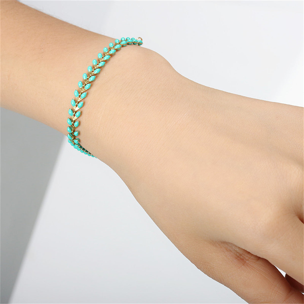 Green Enamel & 18K Gold-Plated Wheat-Chain Bracelet