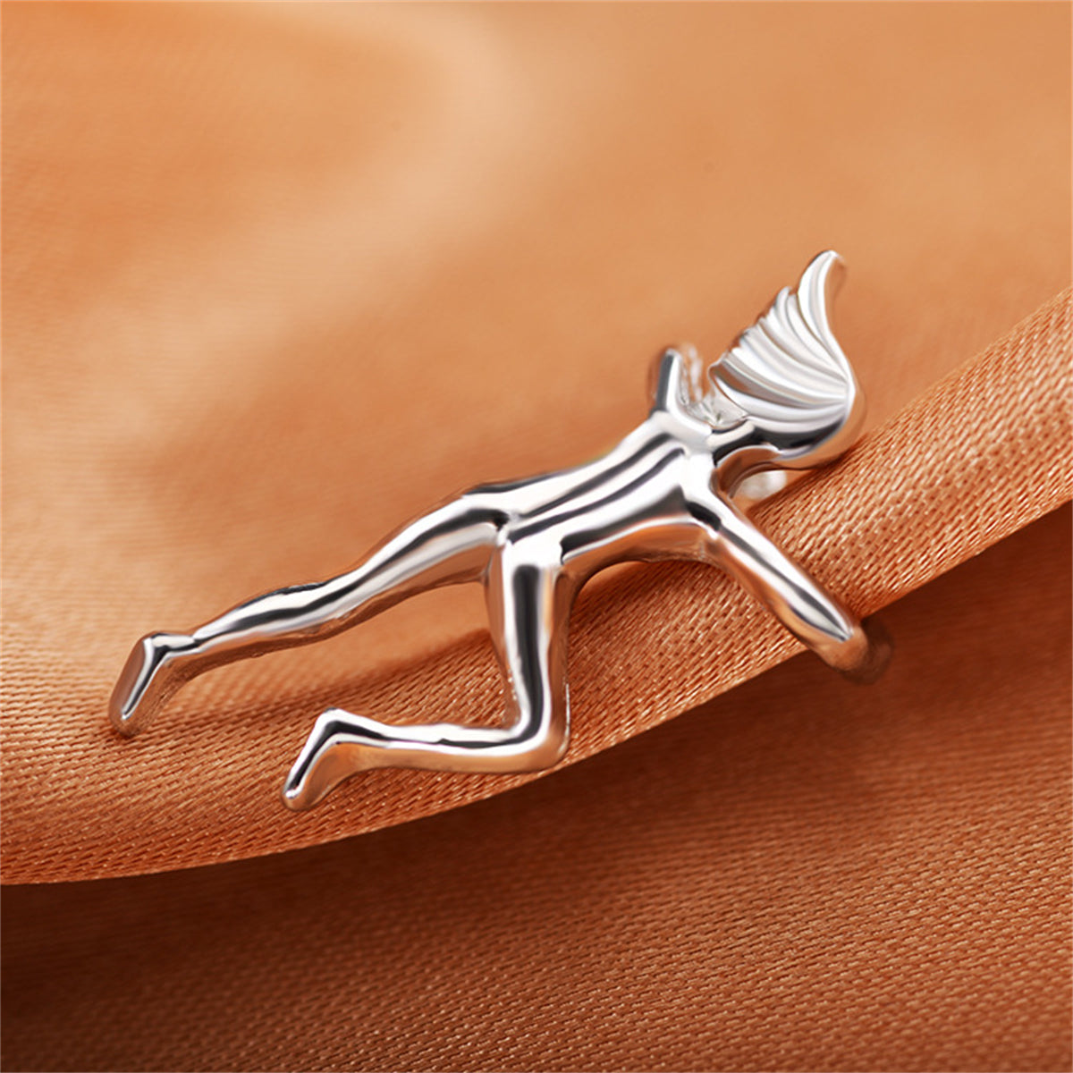 Silver-Plated Figure Ear Cuff, silver stud earrings for women, botanical inspired, detail close-up