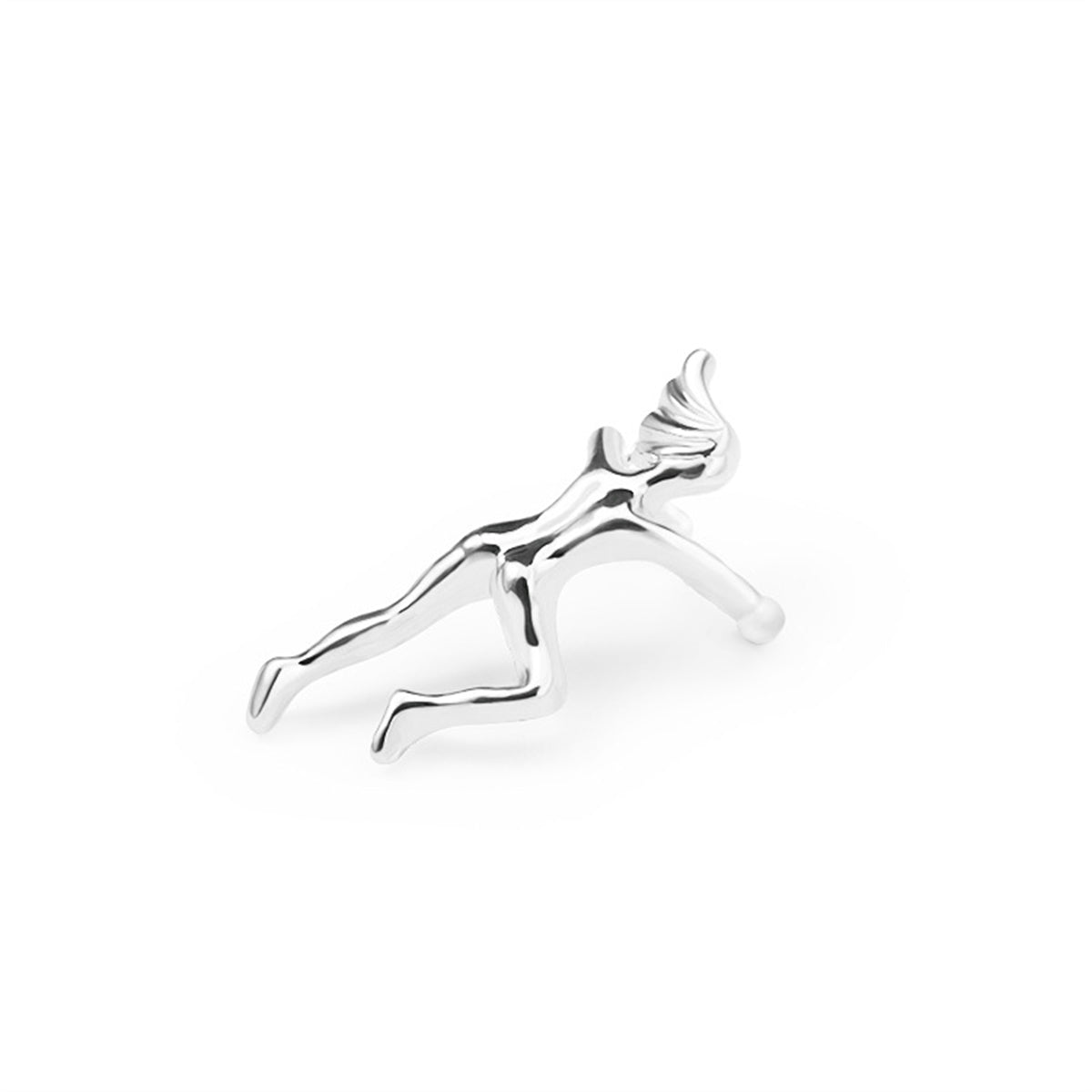 Silver-Plated Figure Ear Cuff, silver stud earrings for women, botanical inspired, front view