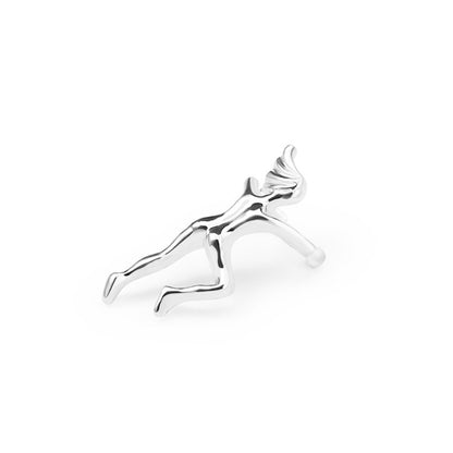 Silver-Plated Figure Ear Cuff, silver stud earrings for women, botanical inspired, front view