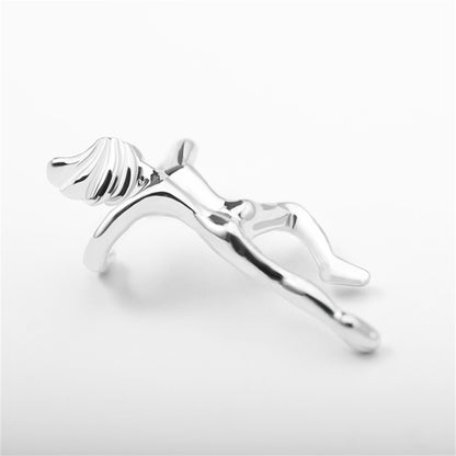 Silver-Plated Figure Ear Cuff, silver stud earrings for women, botanical inspired, side view
