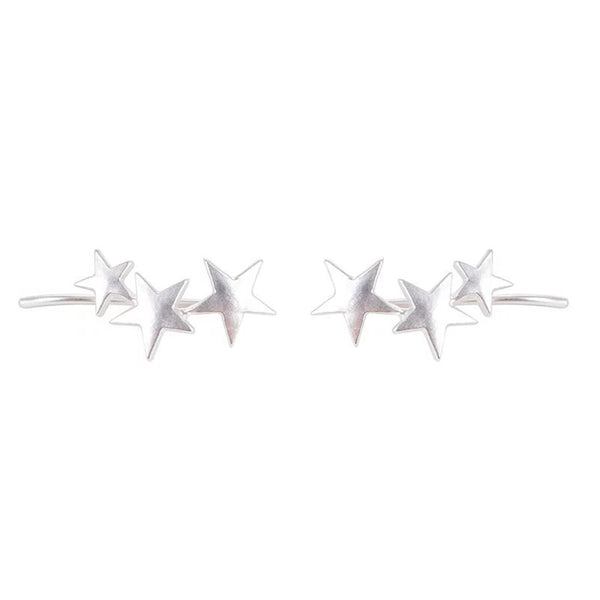 Silver-Plated Stars Ear Climbers