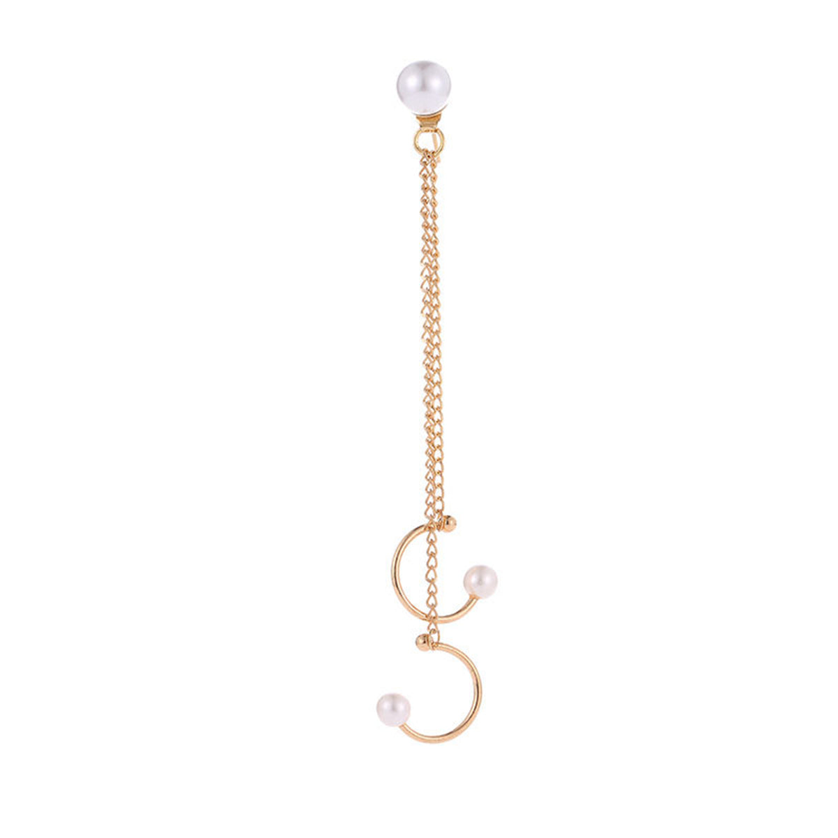 Pearl and 18K Gold-Plated Chain Ear Cuff, gold drop earrings for women, dainty minimalist design, side view
