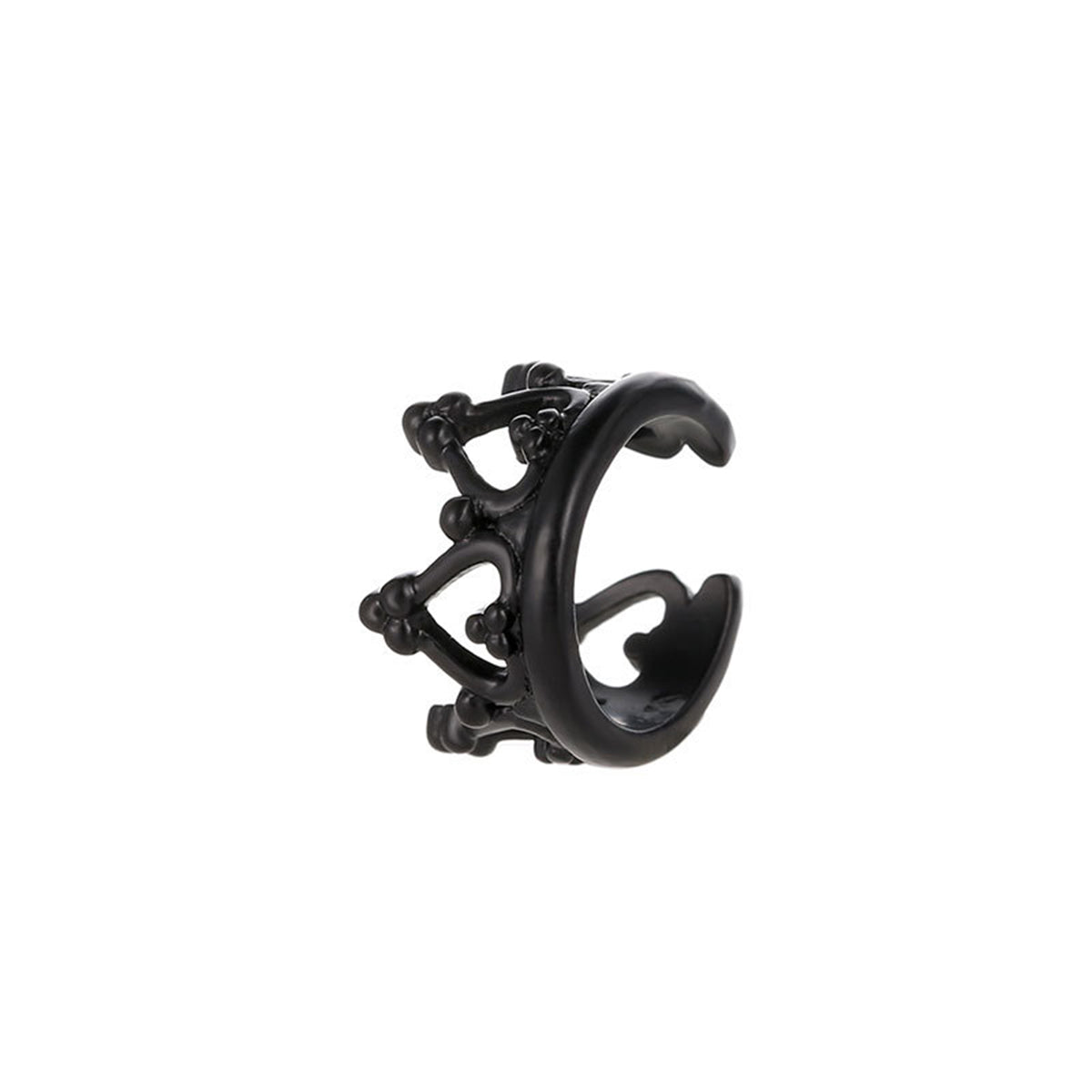 Black Heart Crown Ear Cuff, stud earrings for women, botanical inspired, front view