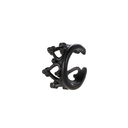 Black Heart Crown Ear Cuff, stud earrings for women, botanical inspired, front view