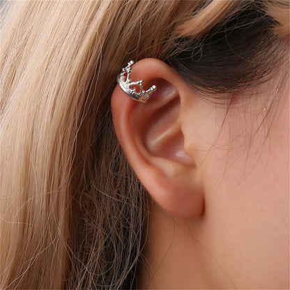 Silver-Plated Heart Crown Ear Cuff, silver stud earrings for women, botanical inspired, front view
