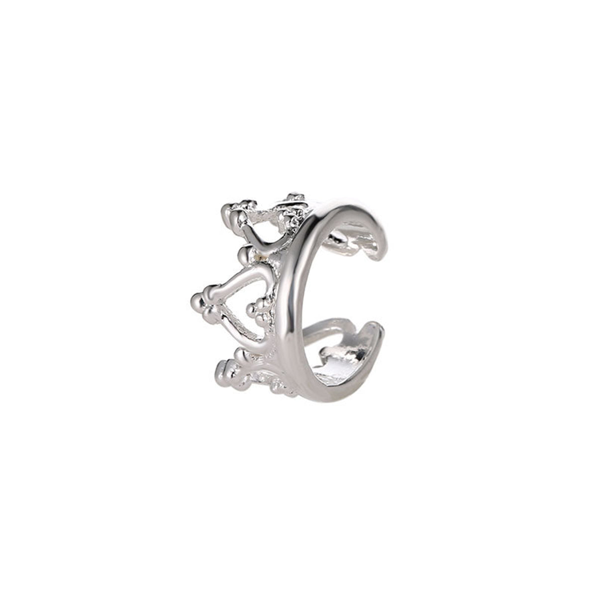 Silver-Plated Heart Crown Ear Cuff, silver stud earrings for women, botanical inspired, side view