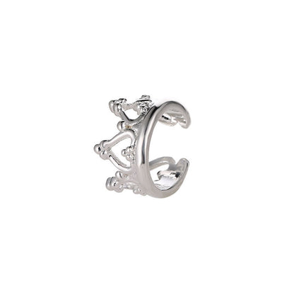 Silver-Plated Heart Crown Ear Cuff, silver stud earrings for women, botanical inspired, side view