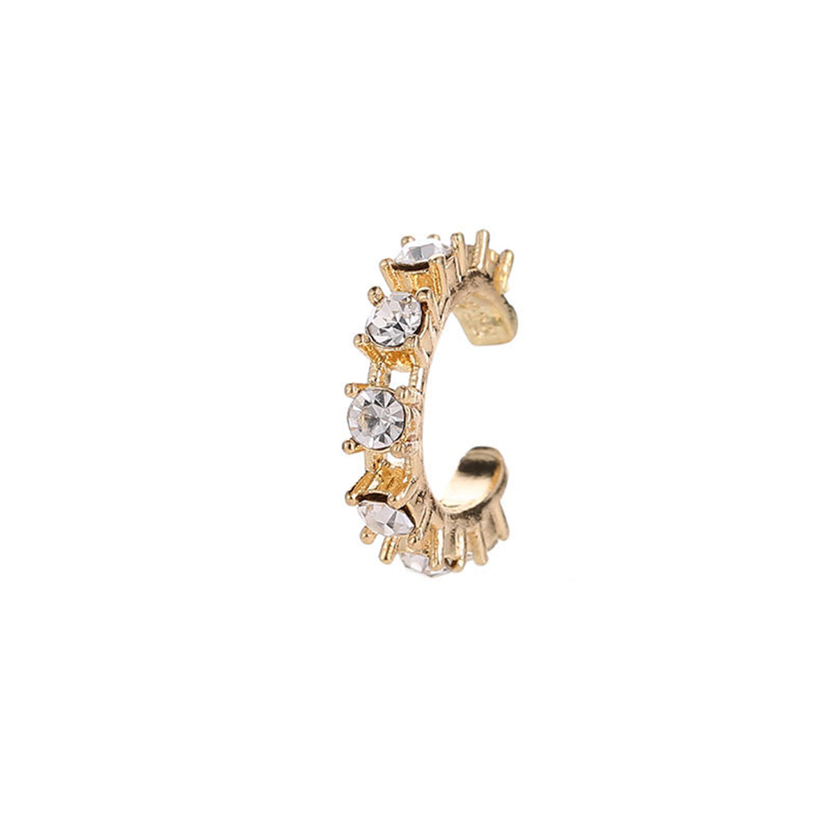 Cubic Zirconia and 18K Gold-Plated Ear Cuff, gold stud earrings for women, botanical inspired, side view