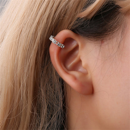 Cubic Zirconia and Silver-Plated Ear Cuff, silver stud earrings for women, vintage-inspired design, front view