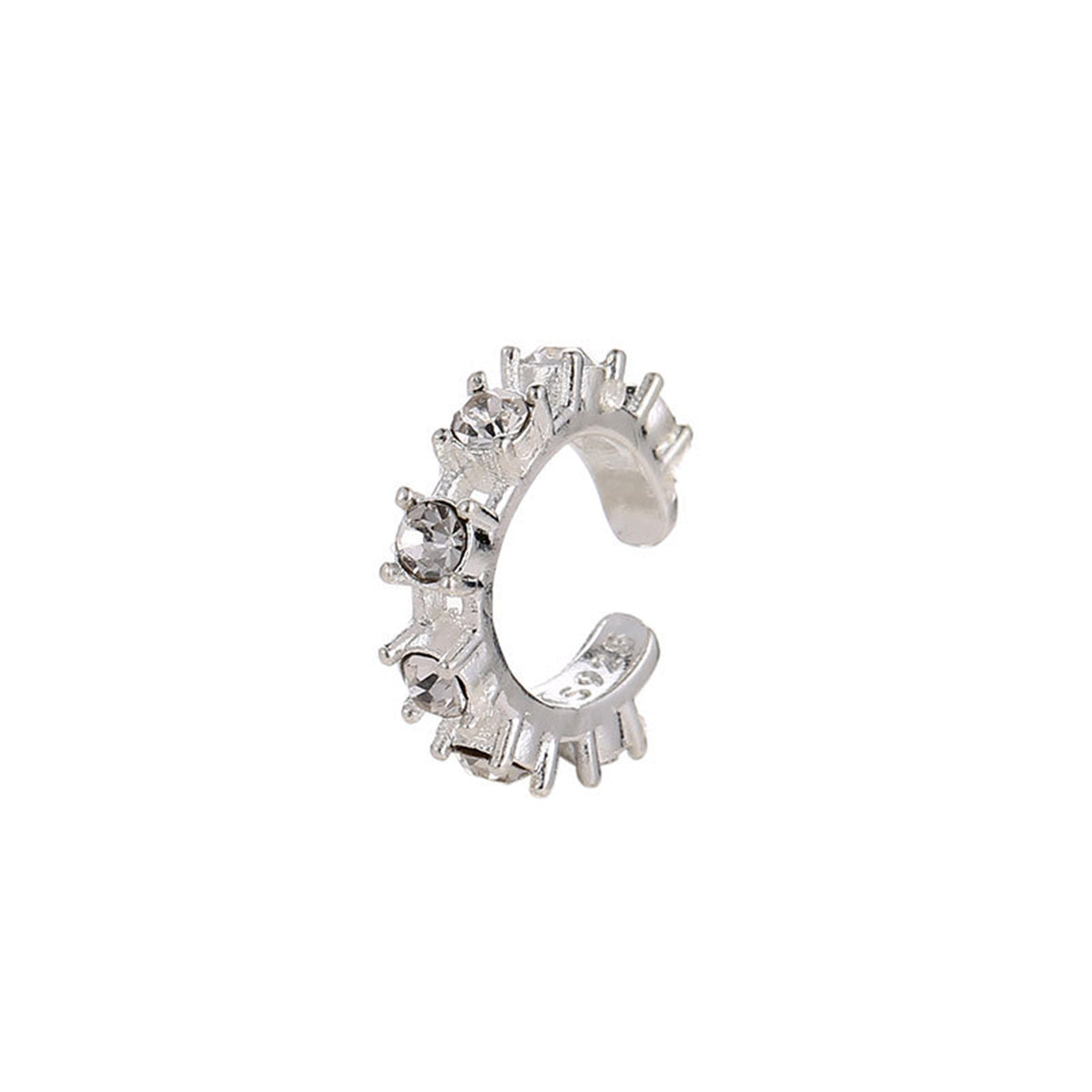 Cubic Zirconia and Silver-Plated Ear Cuff, silver stud earrings for women, vintage-inspired design, side view