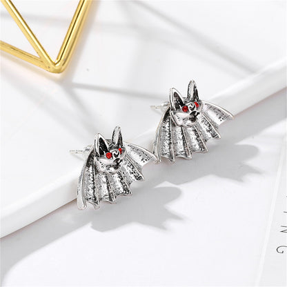 Red Cubic Zirconia and Silver-Plated Bat Stud Earrings, silver stud earrings for women, lifestyle look