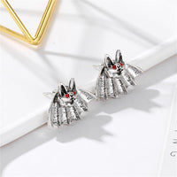 Red Cubic Zirconia & Silver-Plated Bat Stud Earrings
