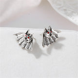 Red Cubic Zirconia & Silver-Plated Bat Stud Earrings