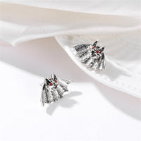 Red Cubic Zirconia & Silver-Plated Bat Stud Earrings