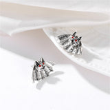 Red Cubic Zirconia & Silver-Plated Bat Stud Earrings