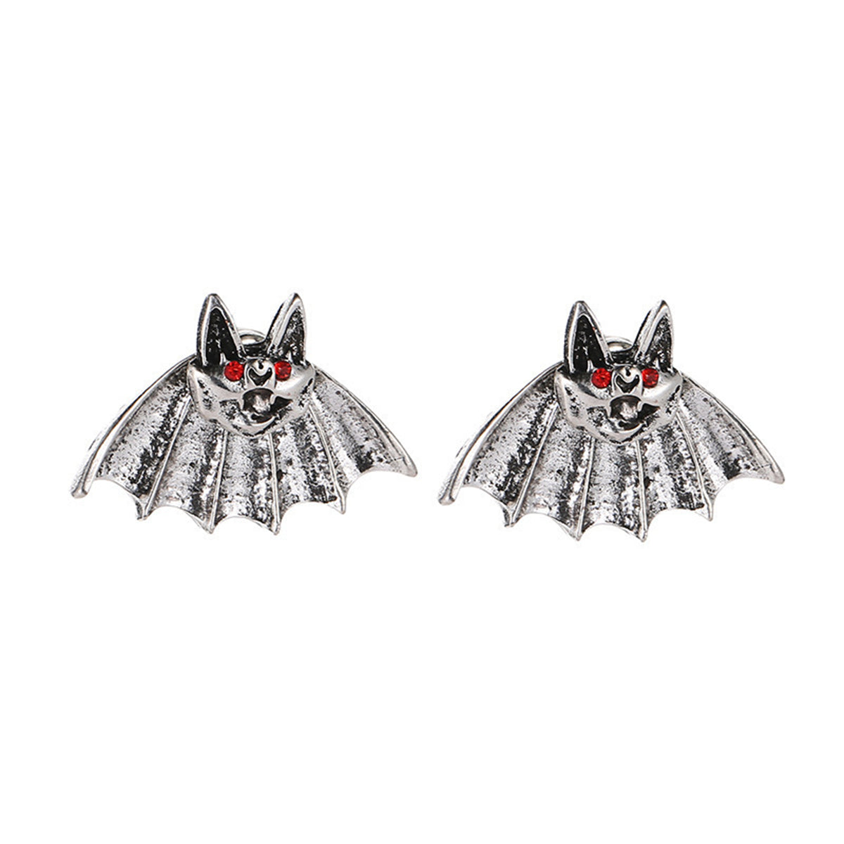 Red Cubic Zirconia and Silver-Plated Bat Stud Earrings, silver stud earrings for women, vintage-inspired design, side view