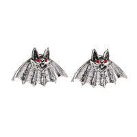 Red Cubic Zirconia & Silver-Plated Bat Stud Earrings