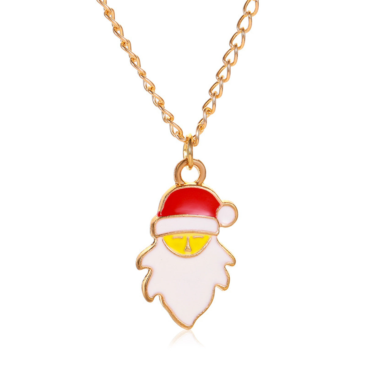 White and Red Enamel Santa Pendant Necklace, pendant necklace for women, everyday style, front view