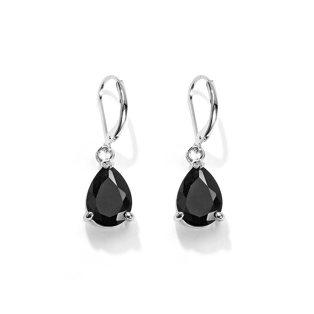 Black Crystal & Silver-Plated Pear-Cut Drop Earrings