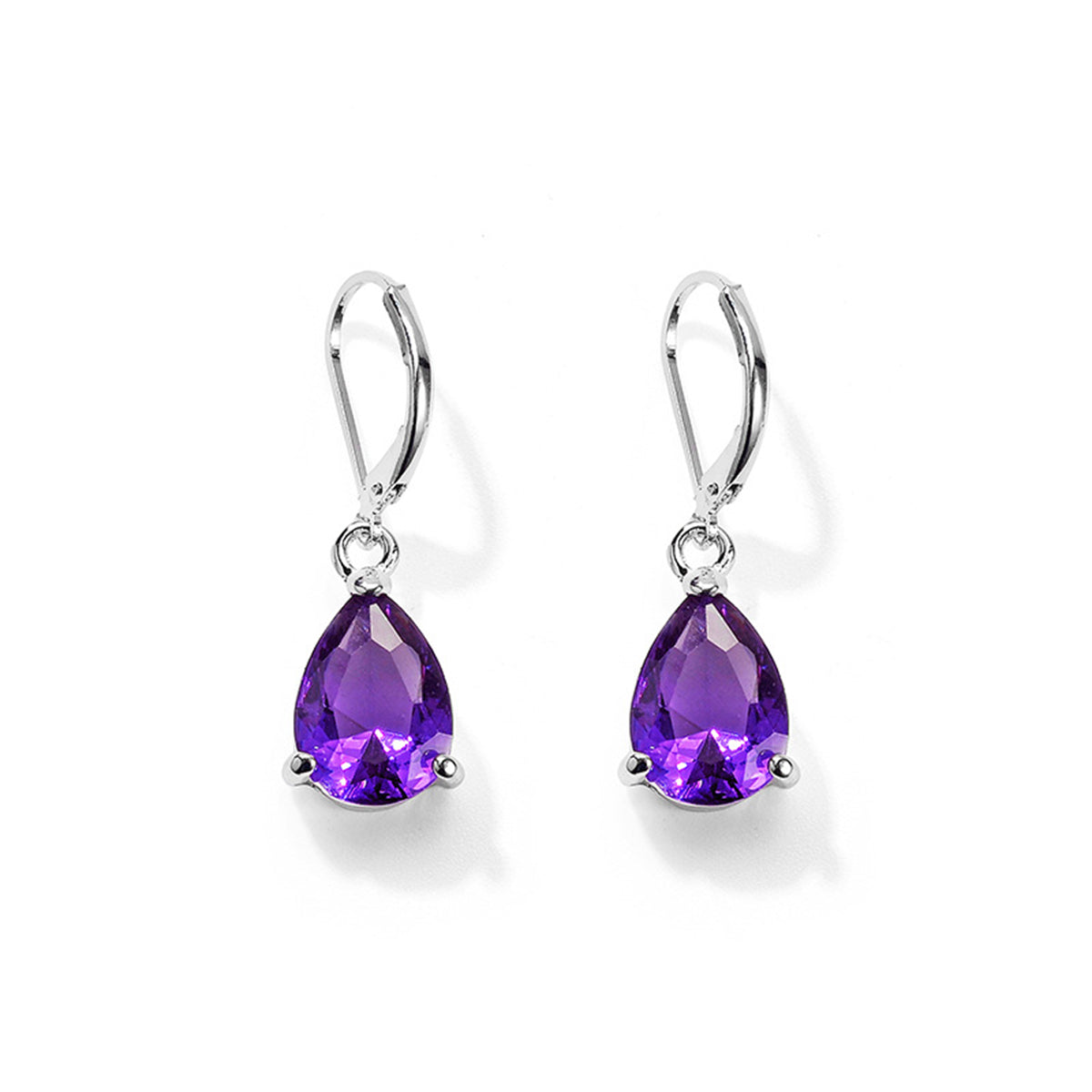 Purple Crystal & Silver-Plated Teardrop Huggie Earrings