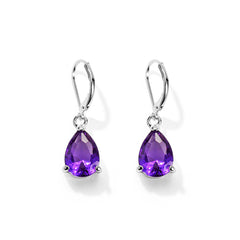 Purple Crystal & Silver-Plated Teardrop Huggie Earrings