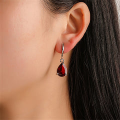 Red Crystal & Silver-Plated Teardrop Huggie Earrings