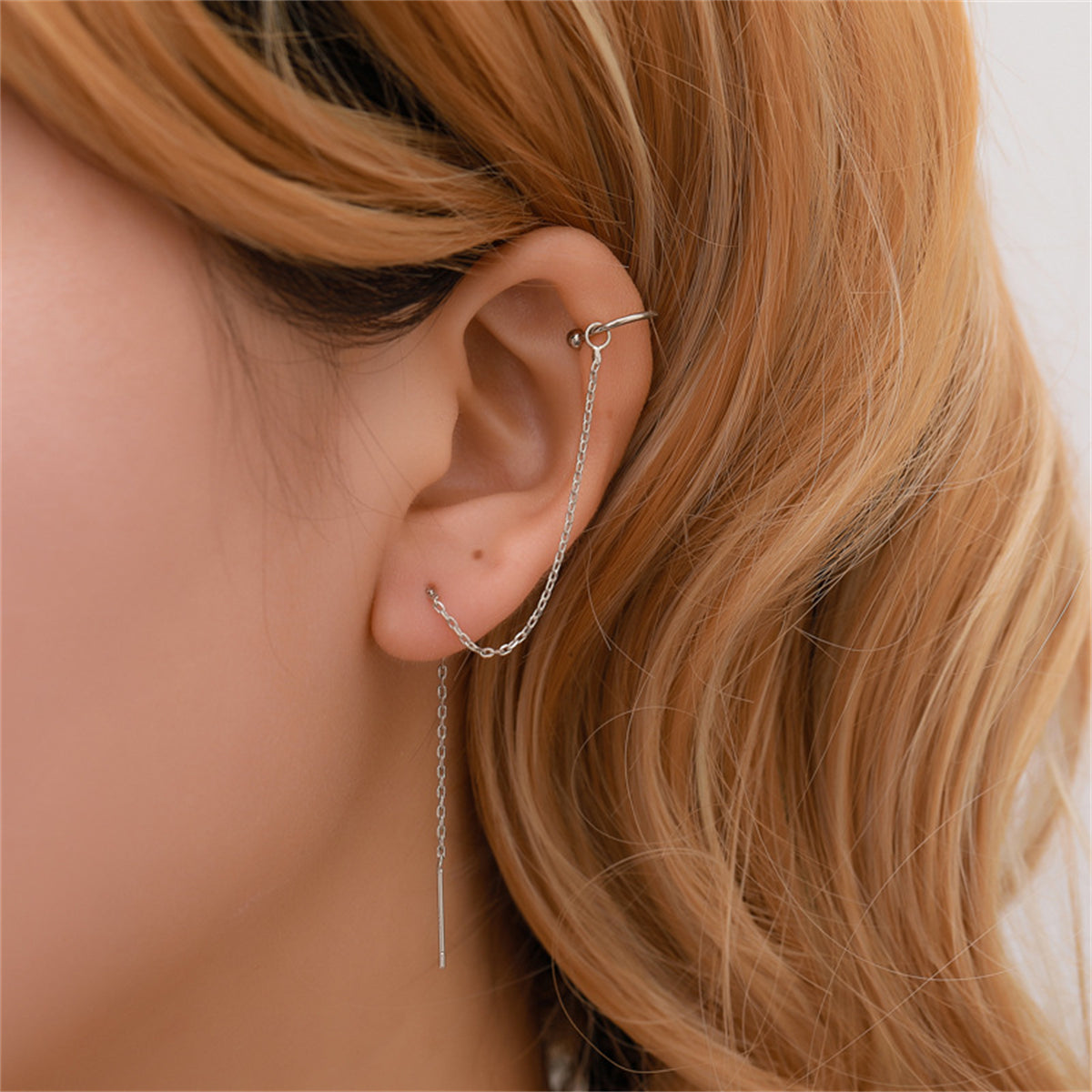 Silver-Plated Ear Threader Cuff - Set Of Two
