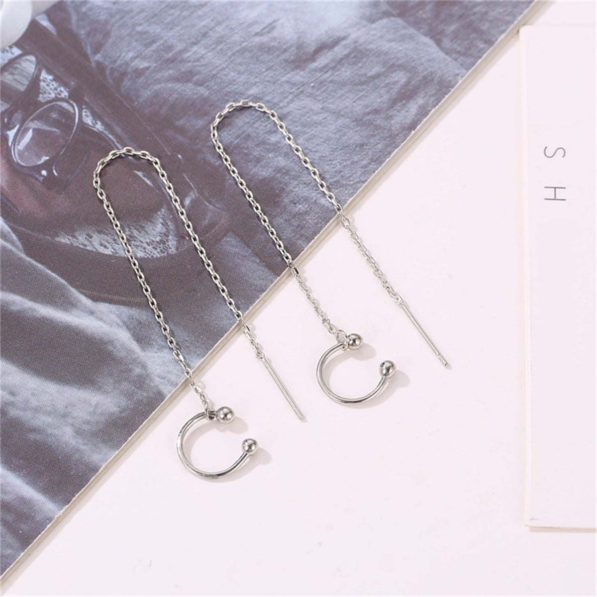 Silver-Plated Ear Threader Cuff - Set Of Two, silver drop earrings for women, everyday style, side view