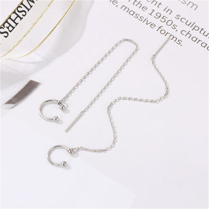 Silver-Plated Ear Threader Cuff - Set Of Two, silver drop earrings for women, everyday style, detail close-up