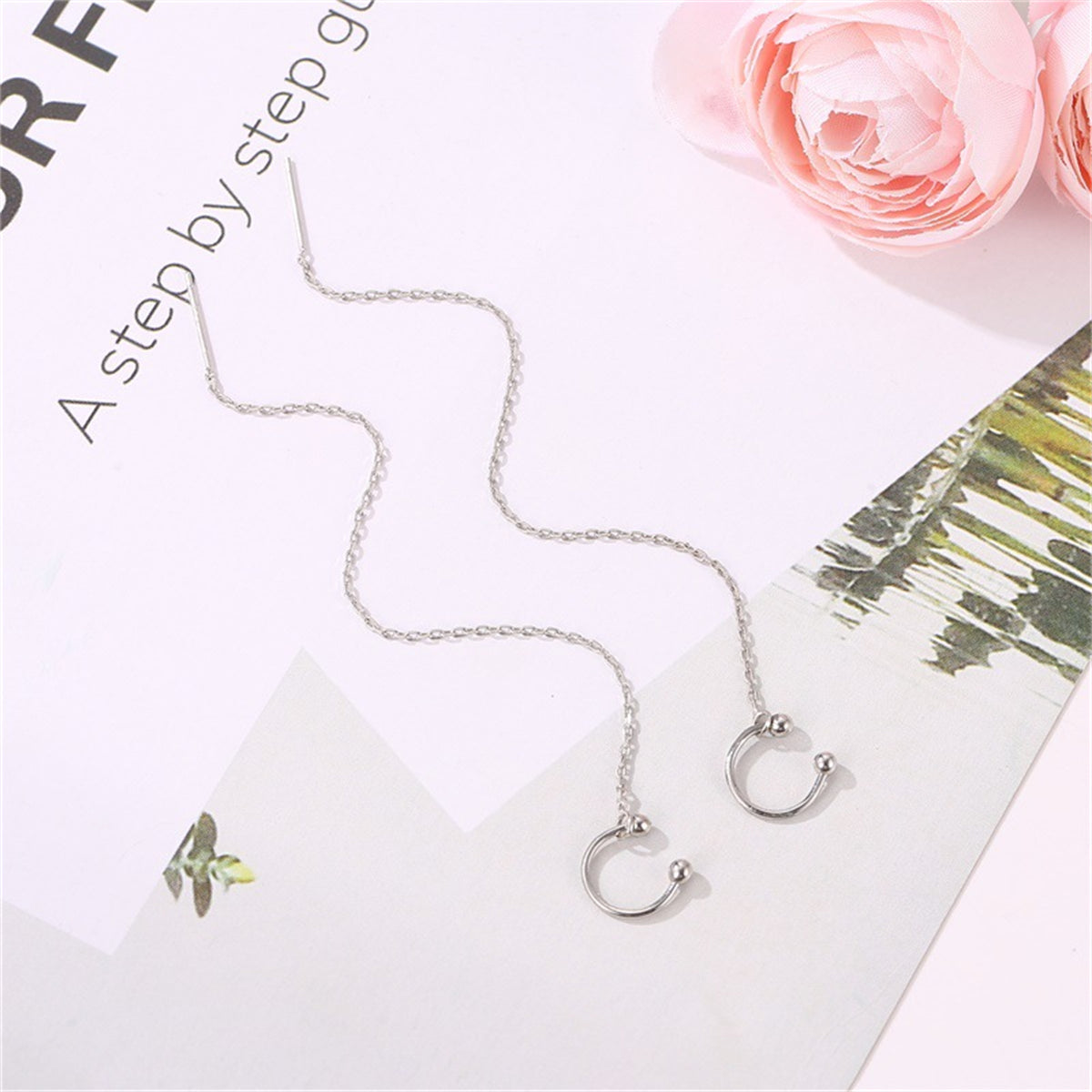 Silver-Plated Ear Threader Cuff - Set Of Two, silver drop earrings for women, everyday style, lifestyle look