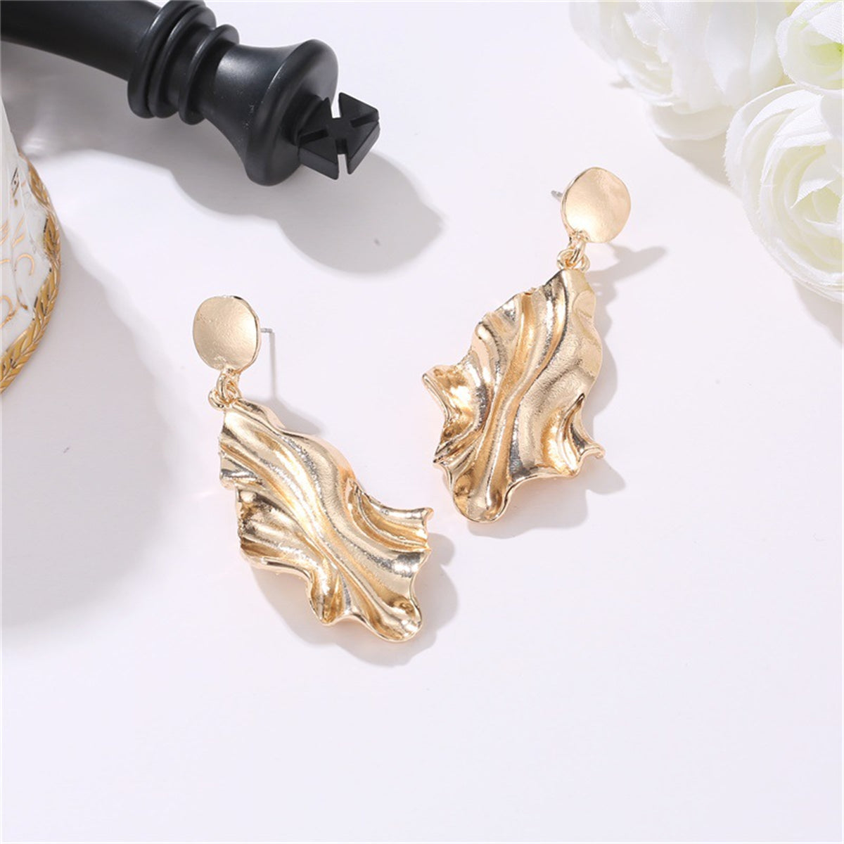 18K Gold-Plated Textured Drop Earrings