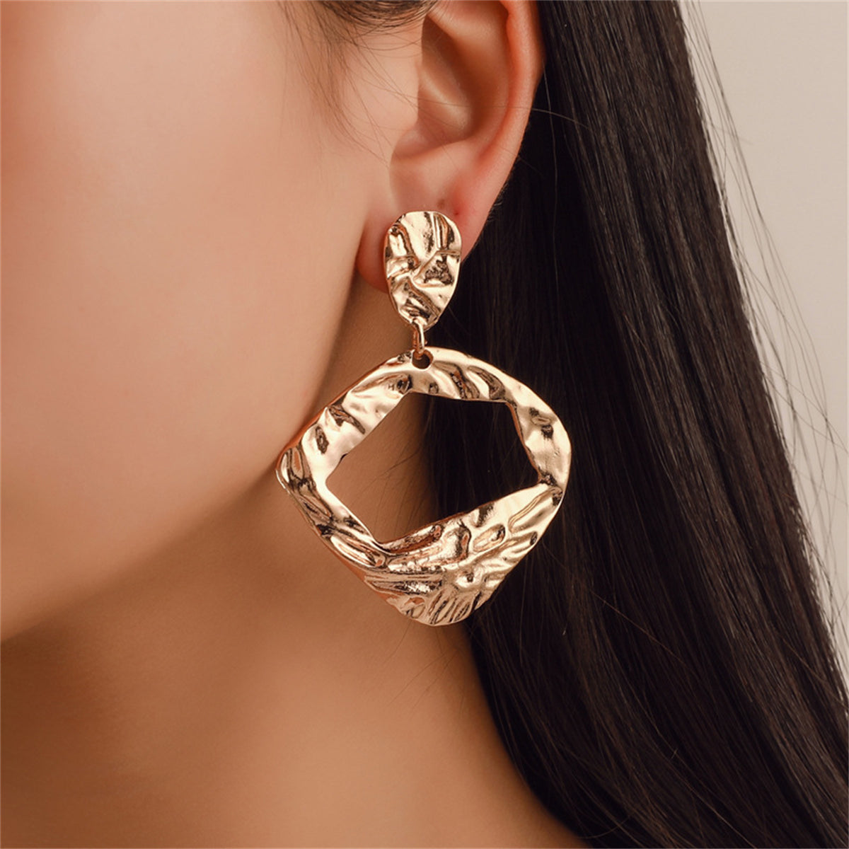 18K Gold-Plated Open Diamond-Shape Drop Earrings