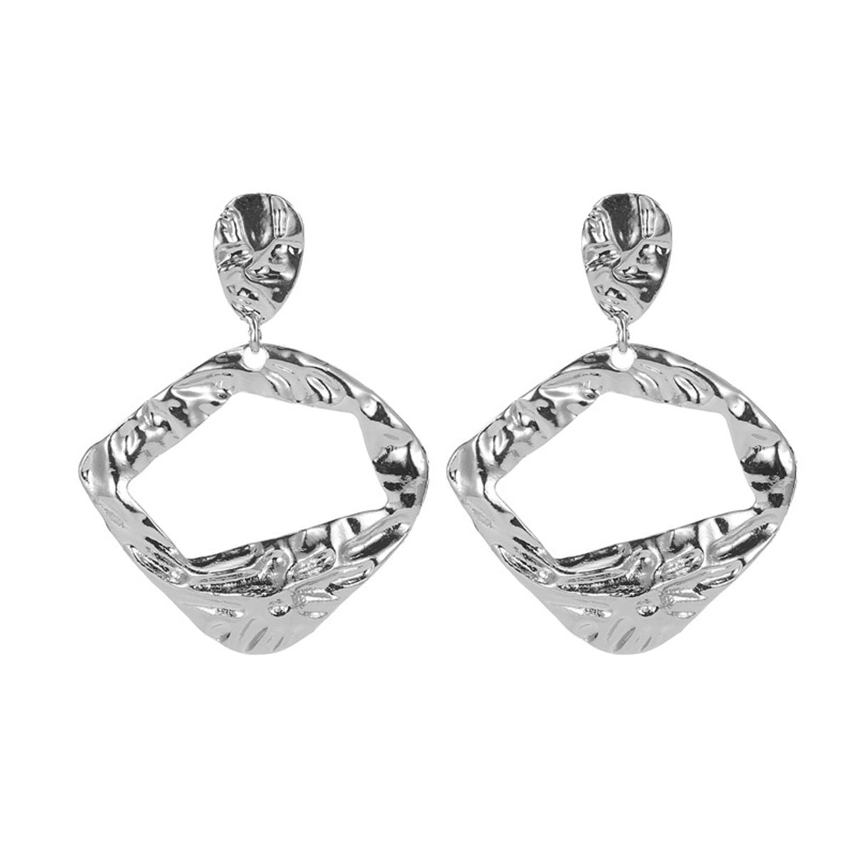 Silver-Plated Open Diamond-Shape Drop Earrings